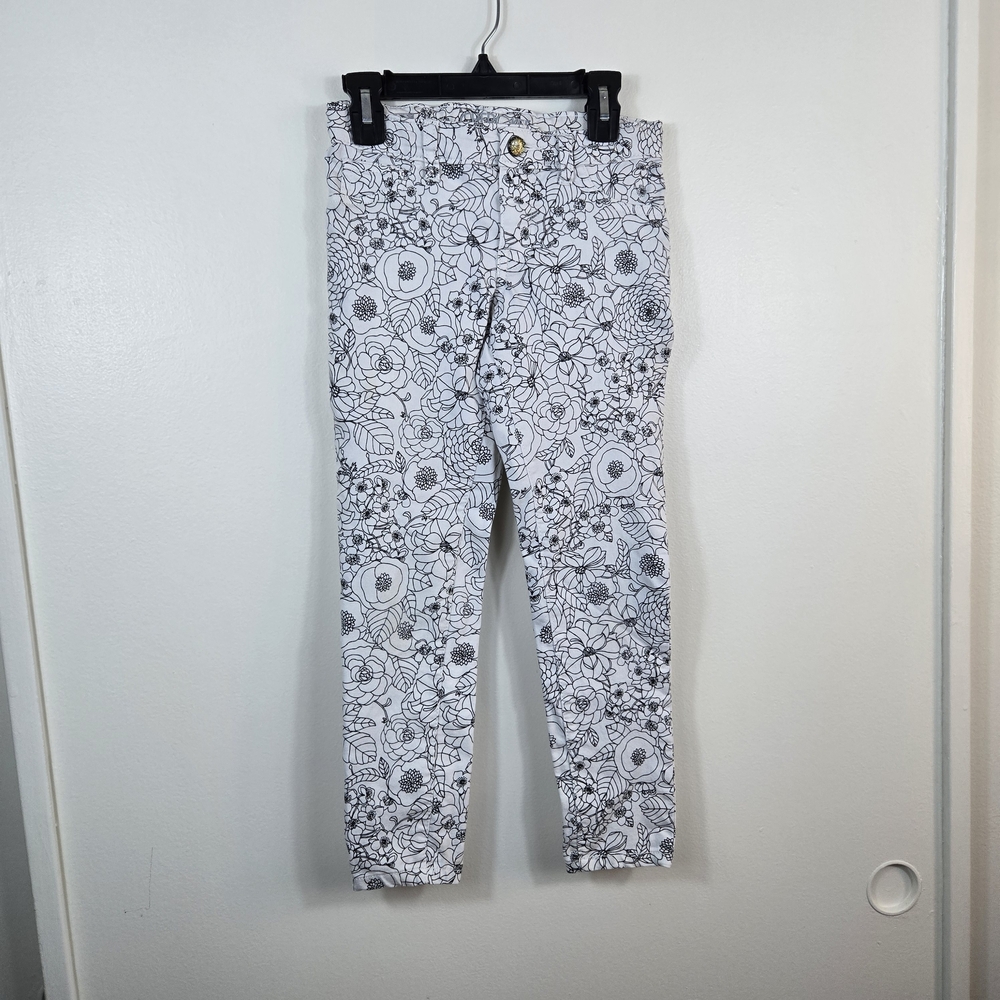 Cherokee Girls White Black Retro Floral Snap Button Classic Skinny‎ Jeggings 7
